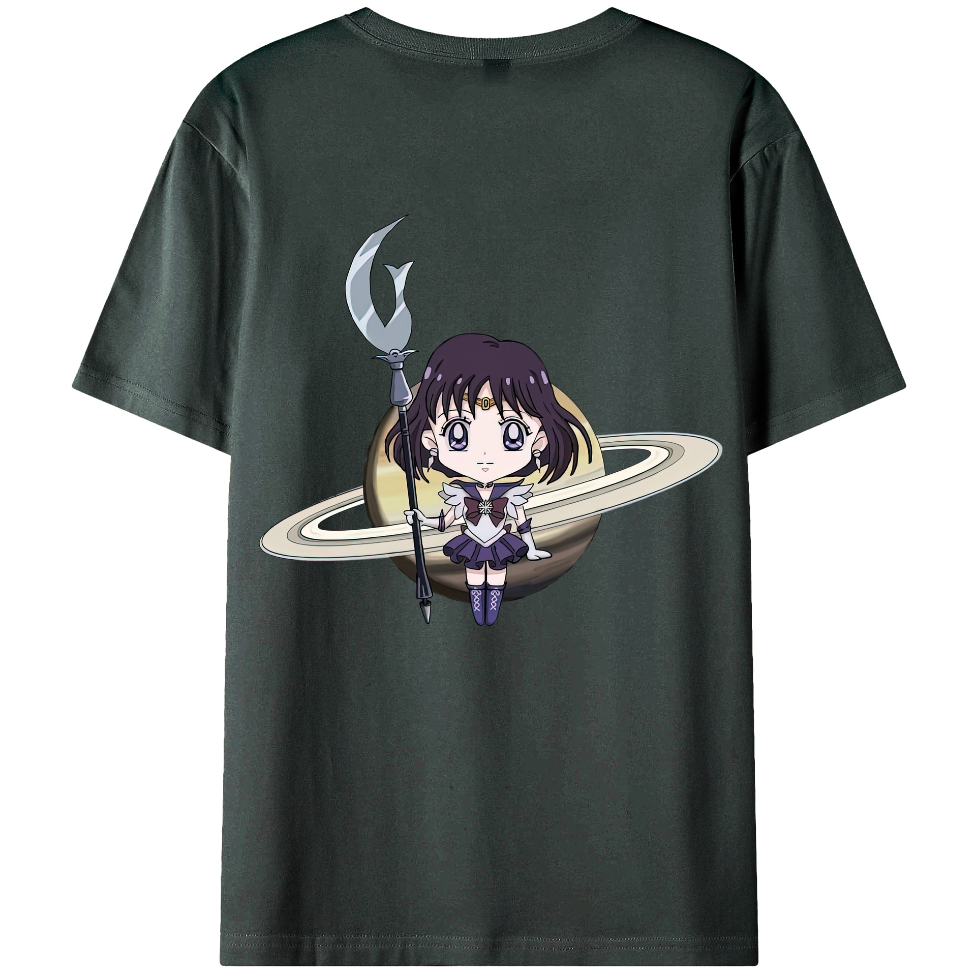 （画像用） 美少女戦士セーラームーン 土萠ほたる Sailor Moon Tomoe Hotaru （セーラーサターン；Sailor Saturn） 綿100％ メンズ半袖Tシャツ（バックプリント） 通気性